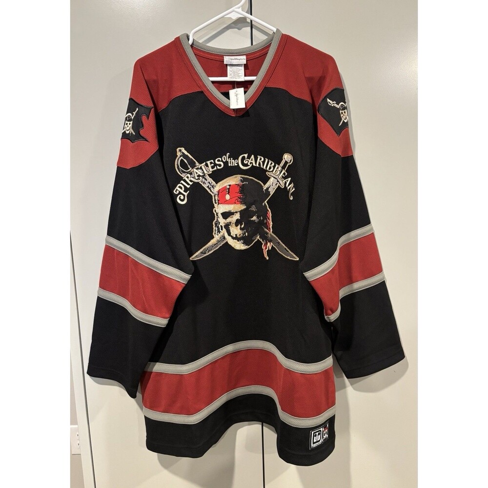 NWT Walt Disney World Pirates of the Carribean Sewn Hockey Jersey Mens XL VTG